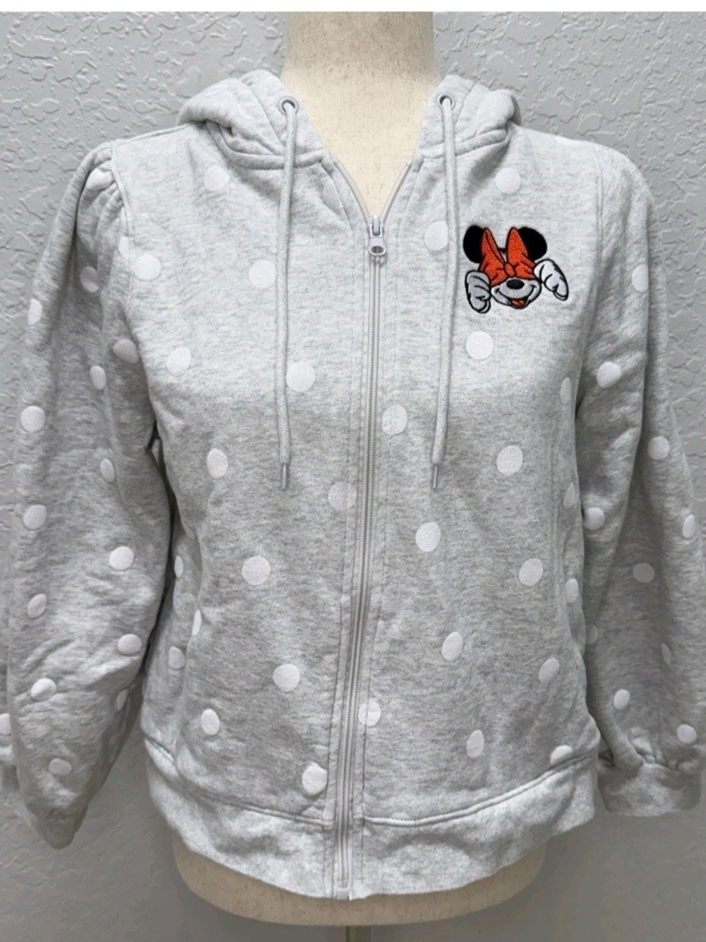 Disney Light Gray Minnie Polka Dot Hooded Zip Jacket